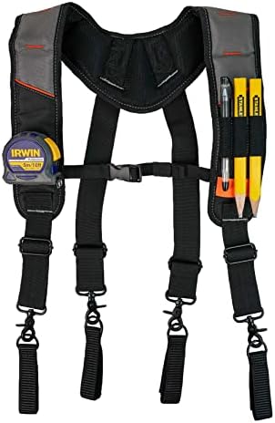 Kunn Tool Belt Suspenders Suspenders acolchoados de construção de carpinteiro de construção de arco de trabalho com loops de fixação