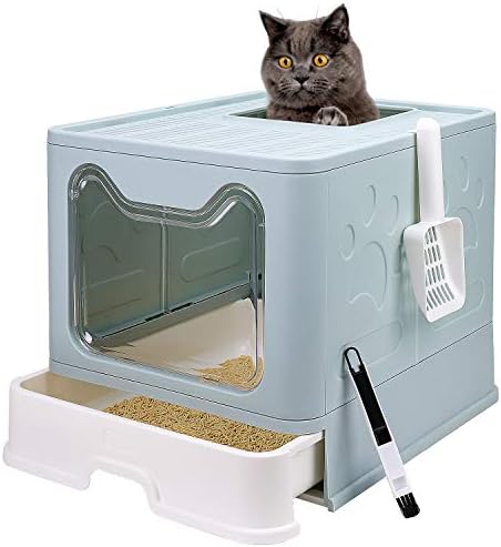 Caixa de areia de gato dobrável com tampa, potty de gato fechado, topo de entrada de gato anti-ranking, fácil de limpar,
