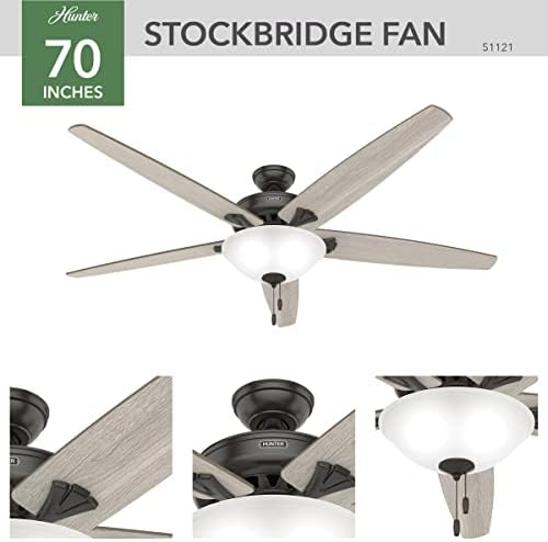 Hunter Fan Company 51121 Stockbridge Indoor Teto Fan com luz LED e controle de corrente puxada, 70 , acabamento nobre de bronze
