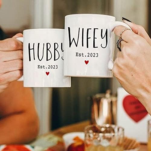 Marido e esposa EST 2023 Conjunto de canecas de café 2, conjunto de canecas da noiva, presente de casamento para dar, conjunto de