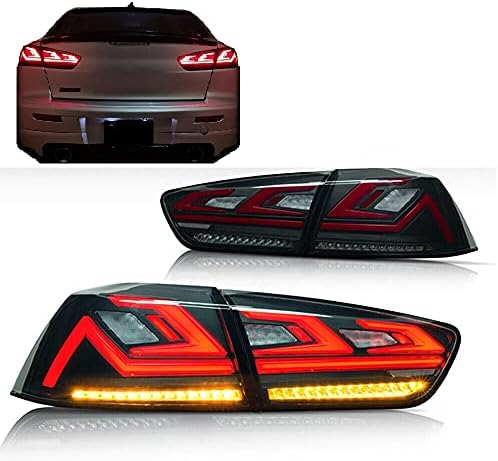 Luz traseira LED de fumaça de N&P para 2008-2018 Mitsubishi Lancer Evo x Lanterna traseira de sedan com sinal de torneamento seqüencial/animação