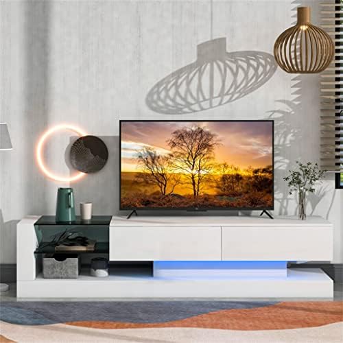 Lukeo TV Rack com dois armários de armazenamento de mídia Centro de entretenimento para TV de 75 polegadas, cor RGB de 16