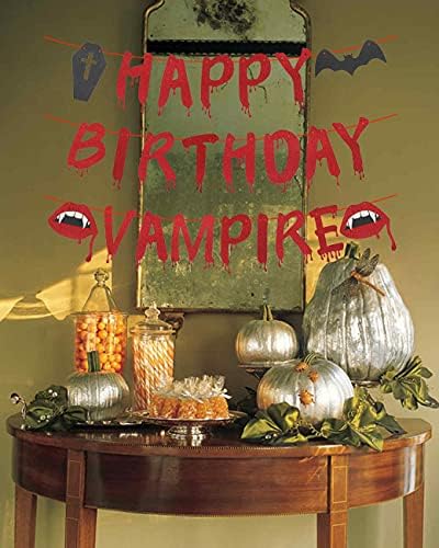 Halloween Banner de feliz aniversário, banner de aniversário de vampiro de Halloween, decorações de festas de aniversário