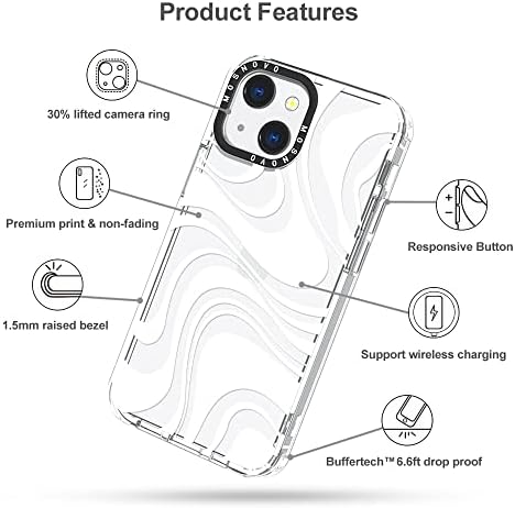 Mosnovo Compatível com o iPhone 13 Case, White Swirl [BufferTech Impact] Proteção à prova de choque TPU TPU Bumper Clear Caixa de