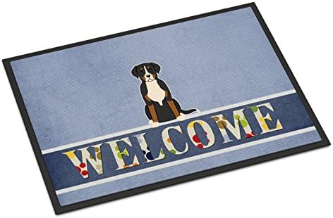 Tesouros de Caroline BB5618MAT GORAGE SWISS SWISS Mountain Dog Welcome Indoor ou Outdoor Mat 18x27, tapetes externos da