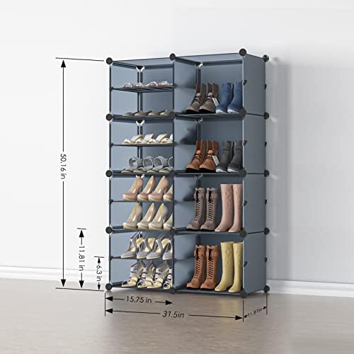 Rack de sapato unzipe para entrada, 8 cubos de cubo de 16 camadas Armário de armazenamento 32 Pares Organizador de