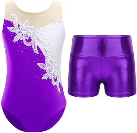 FESHOW GIRLS LENTAÇÃO METALIC BALLET GYM GYM SHEOTARD CRIANÇAS CRIMENTES MANHAS MESH MESH BODYS COMPRIM