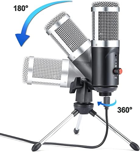 Microfone USB do BLOUEFOZ, Miccast Condenser Cardioid Cardioid com Tripod Stand para gravação, jogo, compatível com laptop