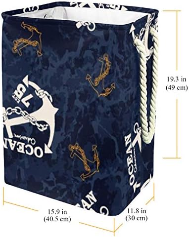 Deyya Marine Anchor Pattern Laundry Cestas cestam altas resistentes dobráveis ​​para crianças adultas meninos adolescentes