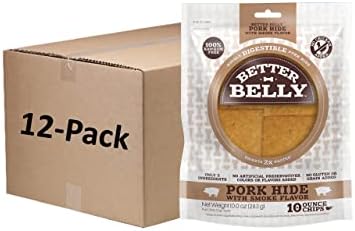 Better Belly Pork Hide Chips com sabor de fumaça, pele de porco digestível para cães,