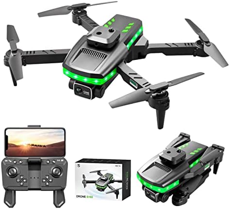 Drone com câmera 4K dupla para adultos e crianças, quadcopter de controle remoto FPV dobrável com barra de flash LED, uma chave