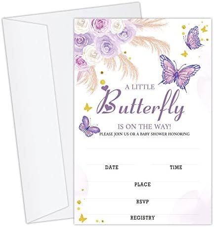 Utaqer 4 x6 Boho Butterfly Baby Shower Cards com envelopes Conjunto de 25 anos, festa de revelação para meninos e meninas