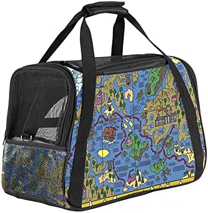 Mapa náutico Blue Ocean Travel Carrier com cama lavável, janela de malha e alça de ombro para gatos médios, gatinhos