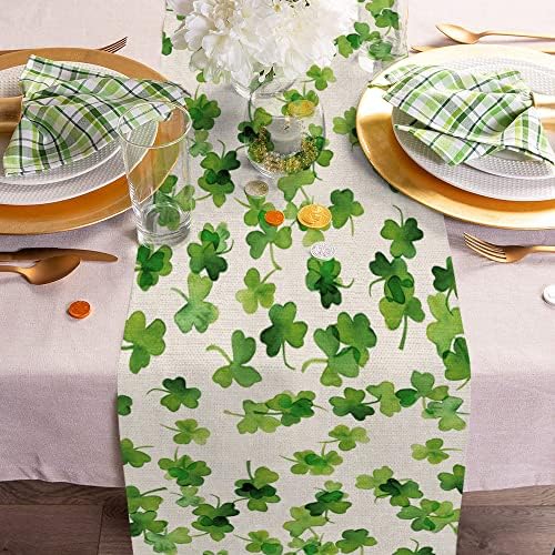 Arkeny St Patricks Day Table Runner 13x72 polegadas primavera verde shamrock decoração de sorte faz fazenda interna