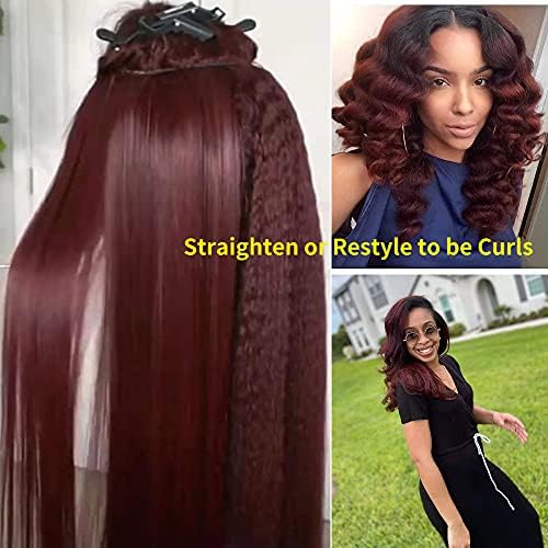 XZGDEN Kinky Straight Wig 99J ombre Humano Human for Women Pré -arrancou nós branqueados Yaki 13x6 Lace Frontal Wig