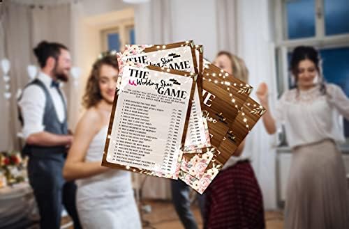 Cartões de jogo de chuveiro de noiva, jogo de sapatos de casamento, cartas de festa de noivado floral rosa de madeira