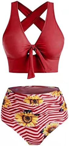 Conjuntos de biquíni femininos, push up com cintura alta biquíni tankini com roupa de banho acolchoada de maiô de fundo
