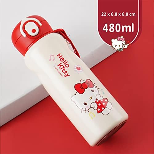 Delicidades diárias Hello Kitty Aço inoxidável garrafa de água isolada com cinta branca 480ml