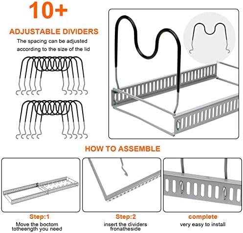 GANFENGLIFELE Expansível Pot e Pan Organizadores Rack para o armário, com 10 compartimentos ajustáveis ​​para a tampa do gabinete