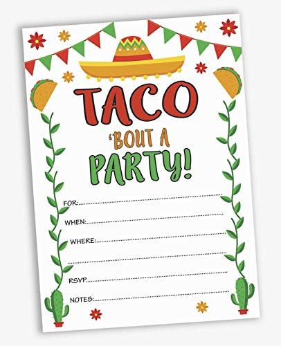 Pacote InkDotpot de 30 convites para festas de taco, convites de festas Fiesta, preencher convites em branco com envelopes