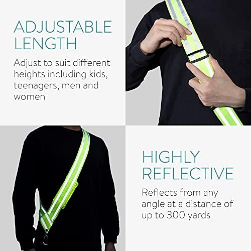 Navaris Reffortive Sash - Para caminhar à noite, andar de bicicleta, corrida - equipamento refletor com bolso e clipe de carabiner