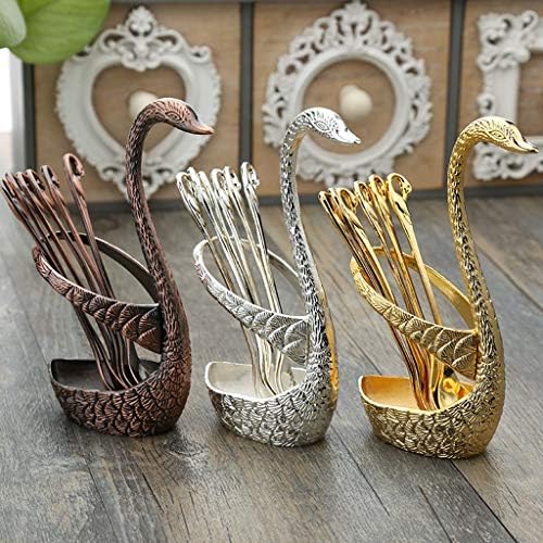 Dejjfoi 7pcs/6pcs Swan Base Fruit Base Forks Definir salada de aço inoxidável Salada de sobremesas de capa de café com bolo de tabela