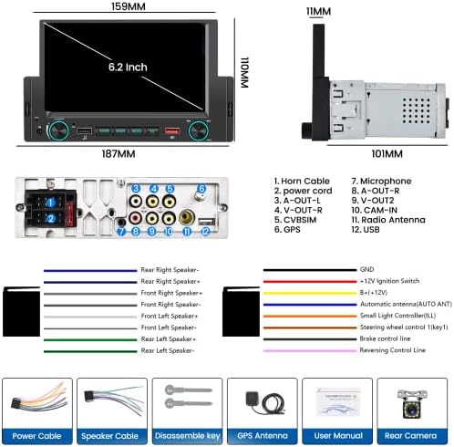 6,2 polegadas Android 12 Din Único carro estéreo Apple CarPlay Android Auto, Navigação GPS unidade de cabeça DIN, Tounch Screen Bluetooth