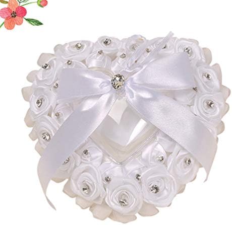 Tendycoco anel branco anel de casamento travesseiro rosa e strass decoração de anel de anel de anel de arremesso de portador