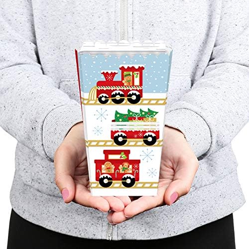 Big Dot of Happiness Christmas Train - Festas de férias favoram caixas de tratamento de pipoca - Conjunto de 12