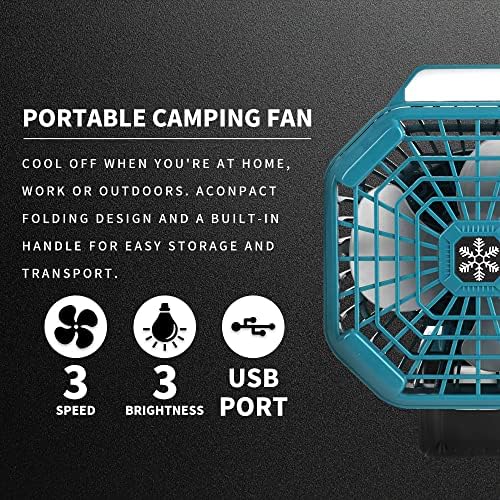 DTEZTECH Camping Fan com lanterna LED, ventilador portátil para makita lxt 18V Bateria de íon de lítio, ventilador