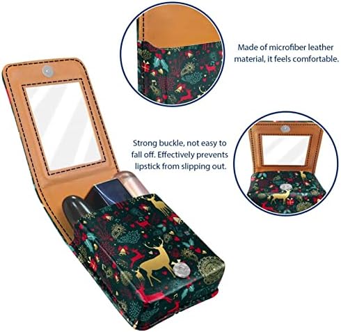 Lipstick Case Christmas Elk Mini Bolsa Organizadora de Lipstick com espelho para bolsa cosmética de viagem