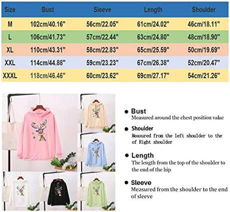 Kulywon Christmas Ladies Casual Color Solid Print Manga Longa Pullover Capuz Capuz Casa -moletom Mulheres