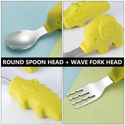 Kisangel Toddler Placa 1 Defina o garfo de criança e colher conjunto de colheres auto -alimentação Spoons Forks de talheres