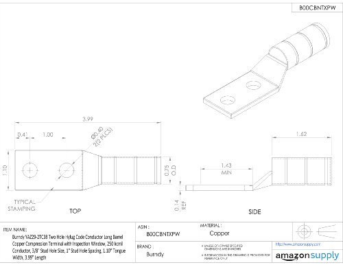 Burndy YAZ29-2TC38 CÓDIGO DE HOLUGO DOIS TERRADOR DE CÓDIGO DE HOLUGO TERMINAL DE COMPRESSÃO DE COPPER LONGO COMPORTE com