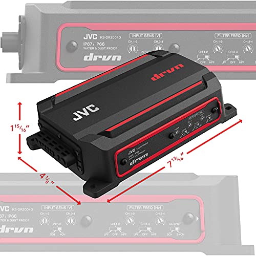 JVC KS-DR2104DBT Compact 4 canais de 600 watts amplificador de carro com streaming Bluetooth. Construído para aplicativos