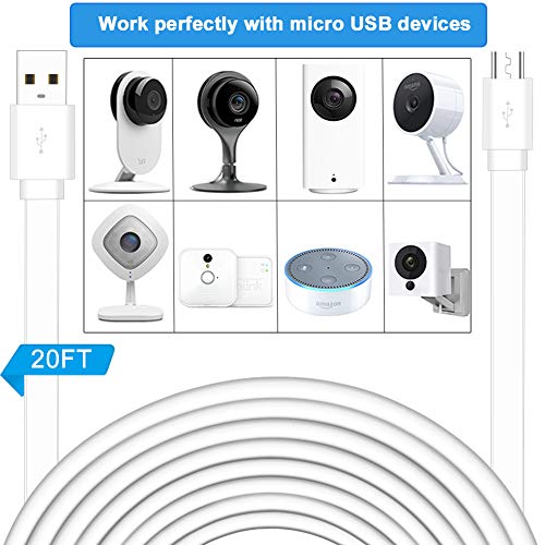 Siocen 2 pacote Cabo de extensão de energia USB de 20 pés para câmera yi, came wyze, Ótomo Go, eco Dot Kid Edition, ninho came, netvue,