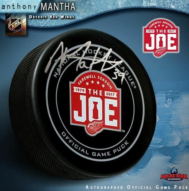 Anthony Mantha assinou Detroit Red Wings Adeus ao Joe Official Game Puck - Autografado NHL Pucks