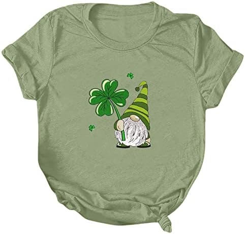 Camisas do dia de São Patrício para mulheres irlandesas shamrock gnome Print Beach camisetas de manga curta no pescoço