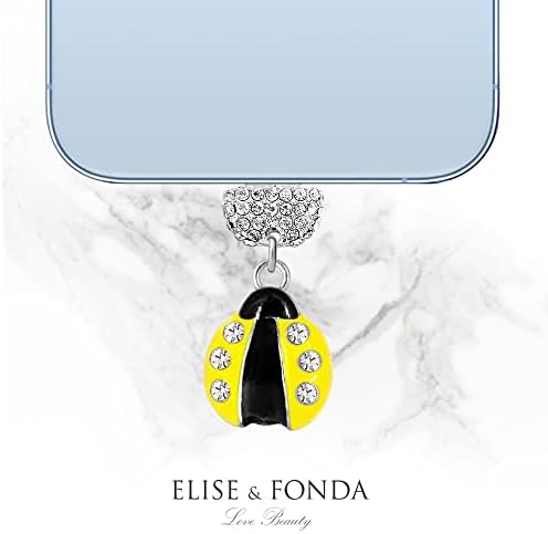 Elise & Fonda CP487 Porta de carregamento USB Crystal Anti -pó do pó Little Ladybug Telefone Charm para iPhone 13/11/11/XS