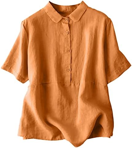 Mulheres v pescoço de algodão solto e linho de verão camiseta ao ar livre camiseta de plus size tampa respirável feminino