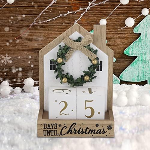 Sfozstra Christmas Wooden Countdown Calendário de advento com guirlanda de arco Design de quarto simples calendário NUMEBR para