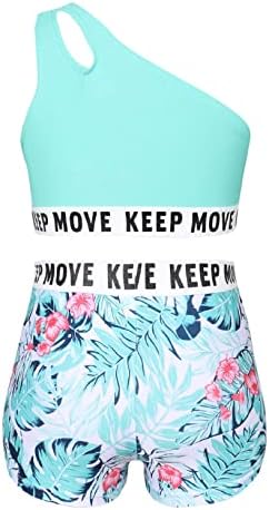 ChoomoMo Kids Girls Duas peças da roupa de dança Criss Cross Back Crop Top com Booty Shorts Awardwear