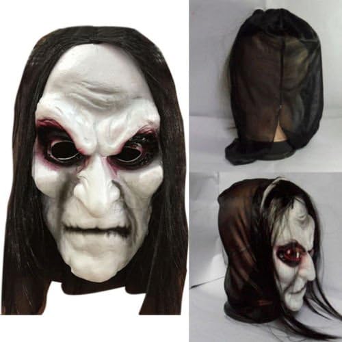 Nple-Halloween Black Hair Hair Mask de Head Full Horror Máscara Cosplay Ghost