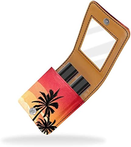 Caixa de batom de Oryuekan com espelho bolsa de maquiagem portátil fofa, bolsa cosmética, pôr do sol marinho de praia tropical