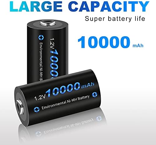 Células D Cityork Recarregável Baterias 10000mAh, 1,2V Ni-MH de alta capacidade de alta capacidade D Bateria de tamanho D