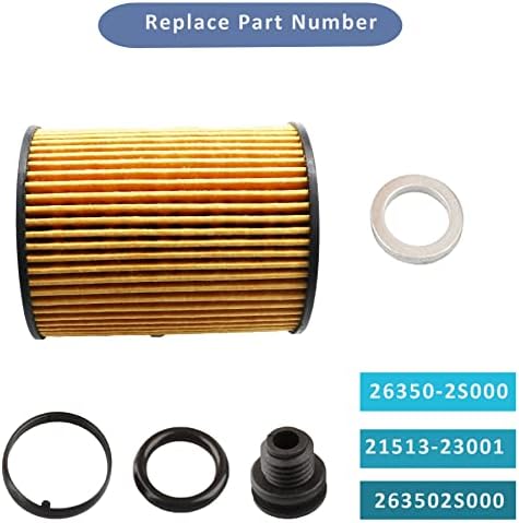 Aqxmioe Substitua 26350-2S000 Filtro de óleo de motor por focas ajustadas para Hyundai Santa Cruz Tucson Santa Kia Sorento 2022 2.5L,