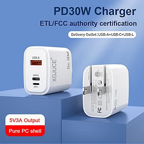 30W USB C carregador, carregador Bloco 3 Portas PD QC 3.0 Carregador Fast Type Phone Brick, adaptador de energia dobrável