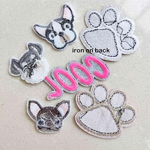 6pcs Cool Cartoon Dog Head Paw Ferro em Sew On Patch, emblema de emblema de patch bordado para mochilas, jeans, jaqueta