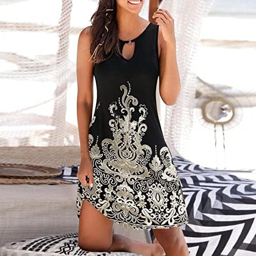 Vestidos de tanque feminino boho retro praia casual saia floral vestido de verão Hollow Out Festa sem mangas Vestidos