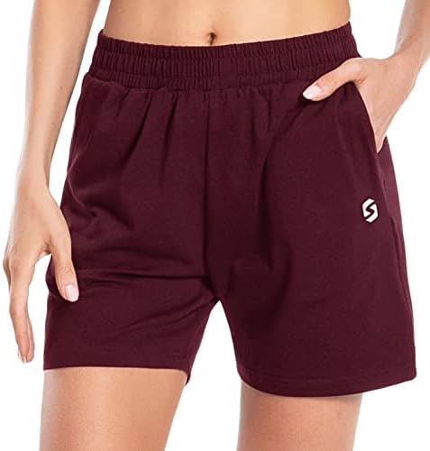 Bormuda de shorts de algodão feminino Puxada bermuda de shorts com bolsos profundos para o Lounge Gym Yoga Walking Athletic
